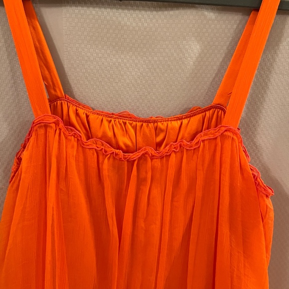 Alice + Olivia 100% SILK Chiffon Orange Sleeveless Bubble Dress SZ L - Picture 14 of 16